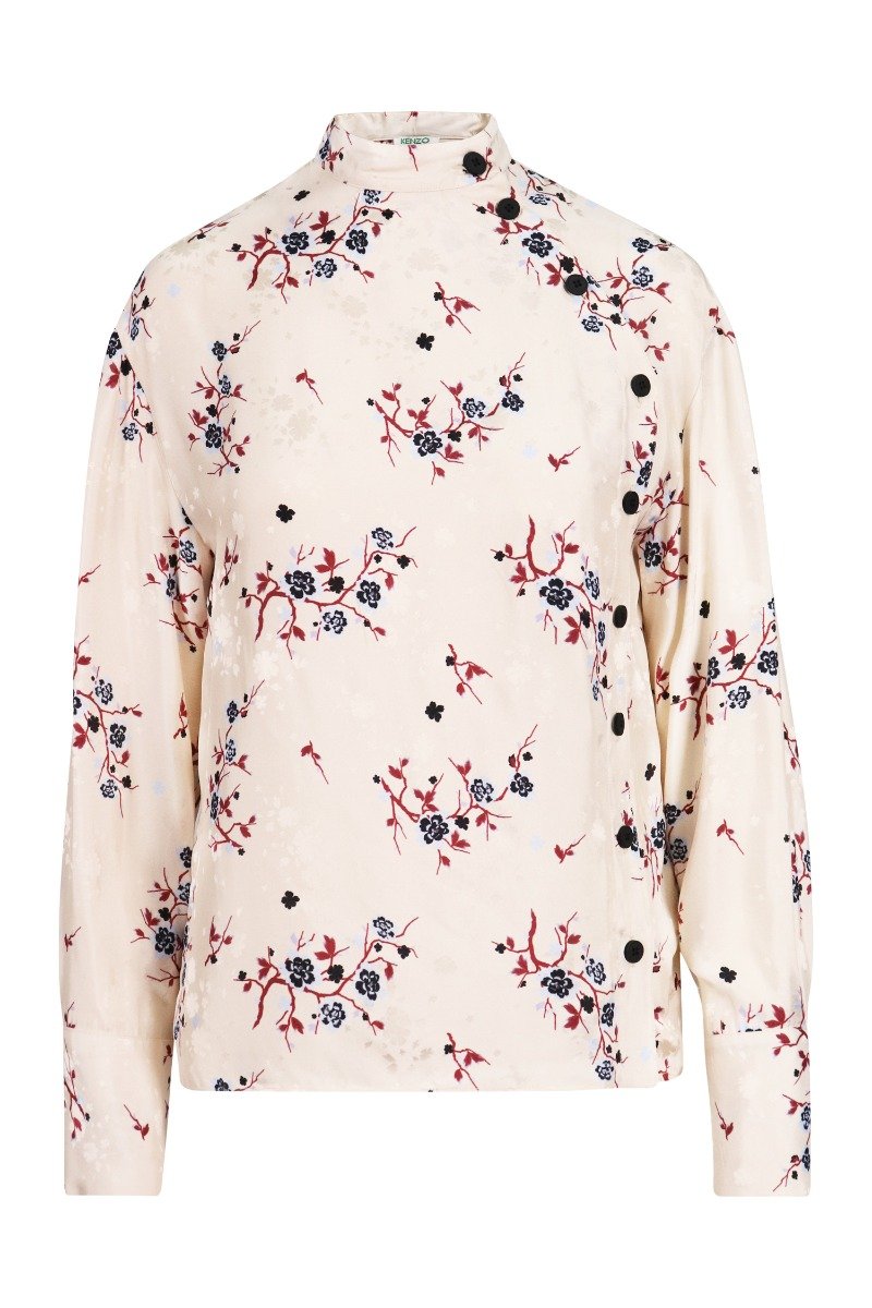 Cheongsam Flower Blouse Collar Long Sleeves Women Elegant Top Fashion