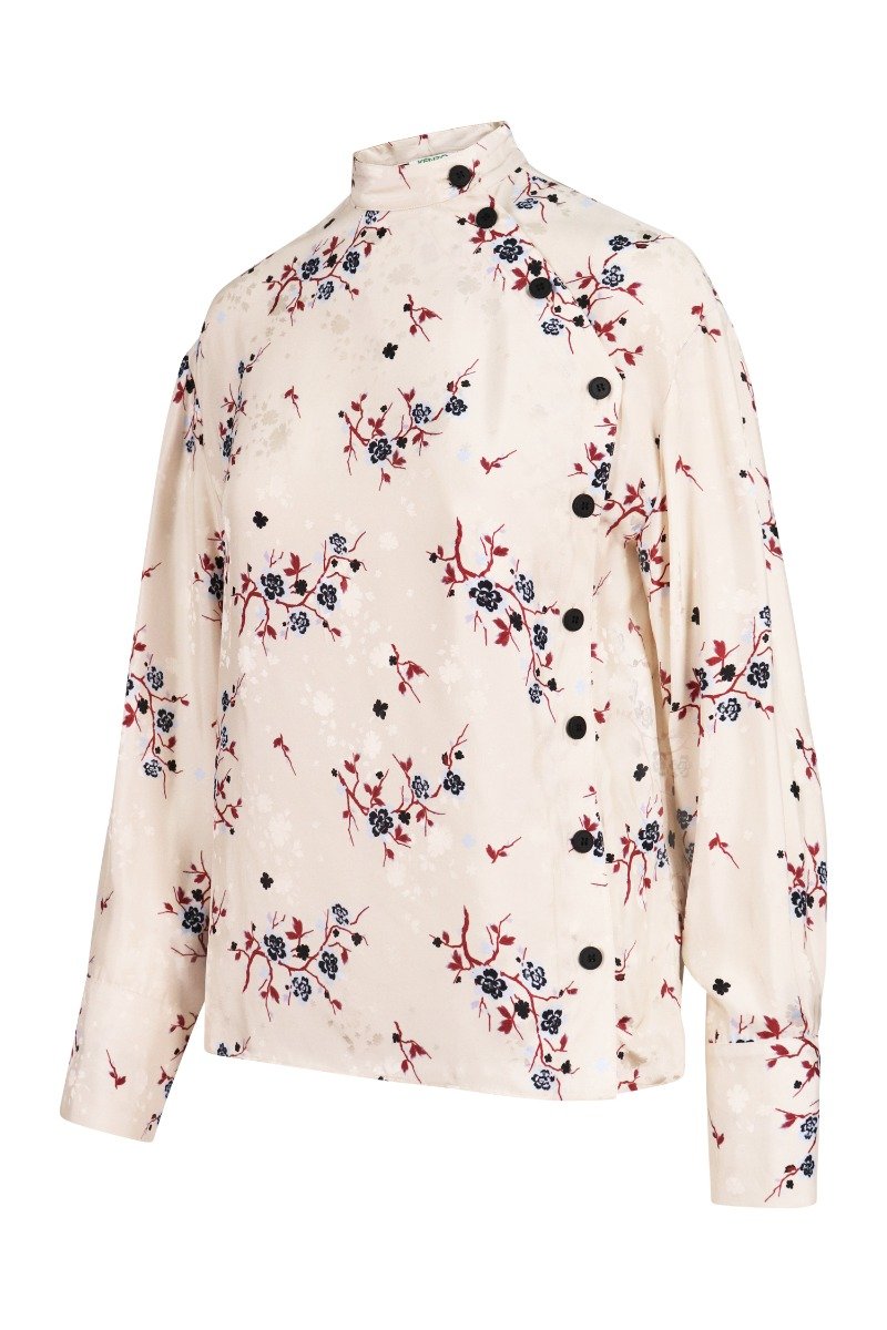 Cheongsam Flower Blouse Collar Long Sleeves Women Elegant Top Fashion