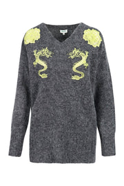 Dragon Sweater V Neck Embroidery Kenzo Paris Dragon Unisex Men Women