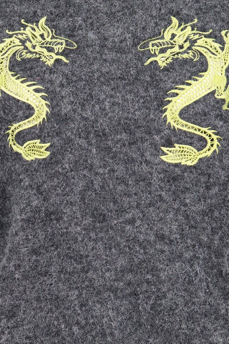 Dragon Sweater V Neck Embroidery Kenzo Paris Dragon Unisex Men Women