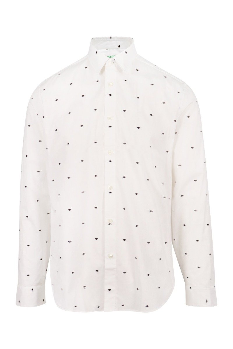 Multi Eye Shirt Men Fashion Kenzo Paris Cotton Long Sleeve Slim Fit Casual Formal