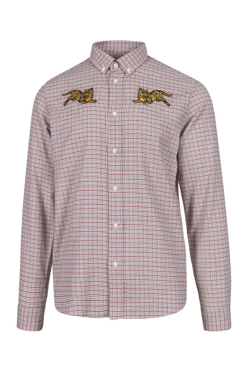 Jumping Tiger Check Shirt Kenzo Embroidered Long Sleeve