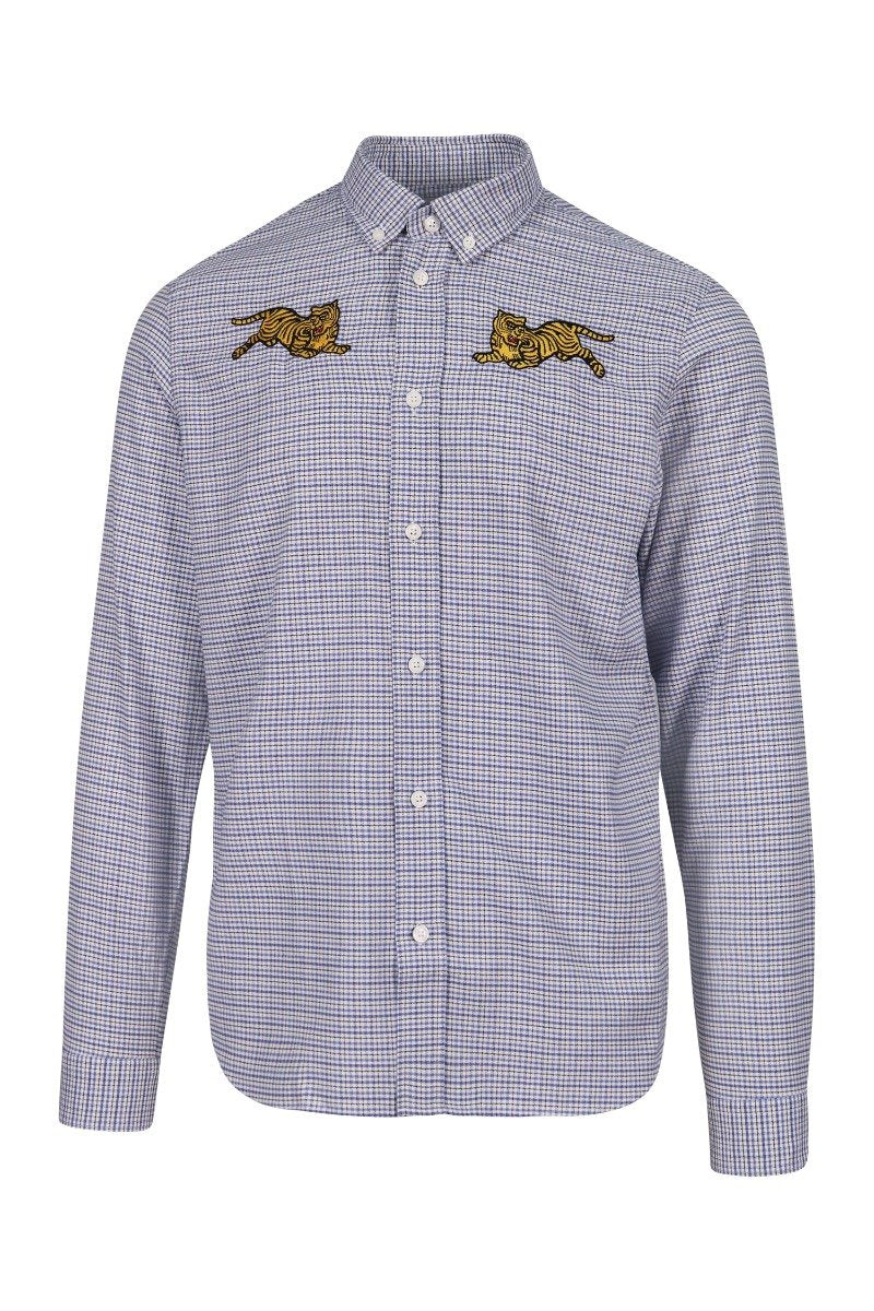 Jumping Tiger Check Shirt Kenzo Embroidered Long Sleeve