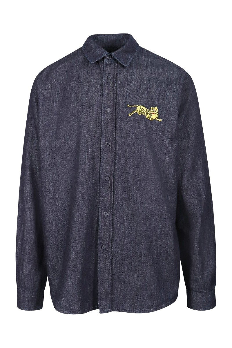 Jumping Tiger Denim Shirt Kenzo Embroidered Long Sleeve