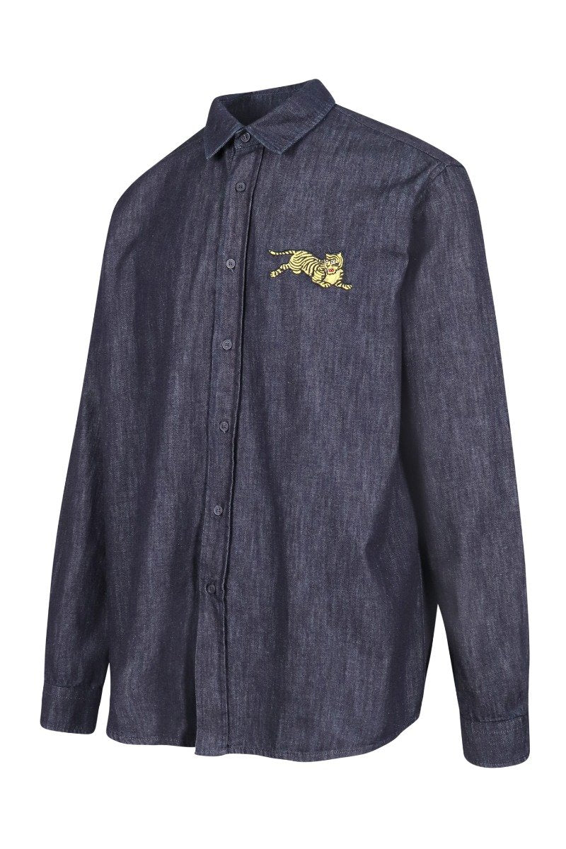 Jumping Tiger Denim Shirt Kenzo Embroidered Long Sleeve