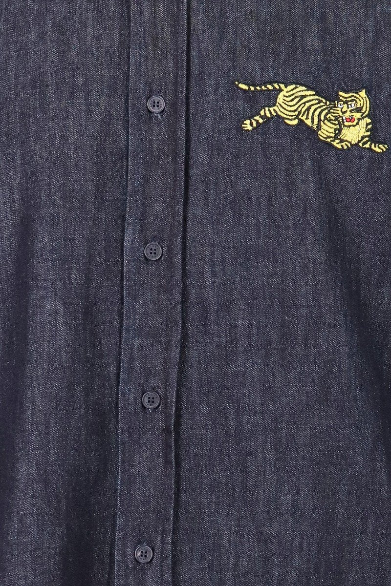 Jumping Tiger Denim Shirt Kenzo Embroidered Long Sleeve
