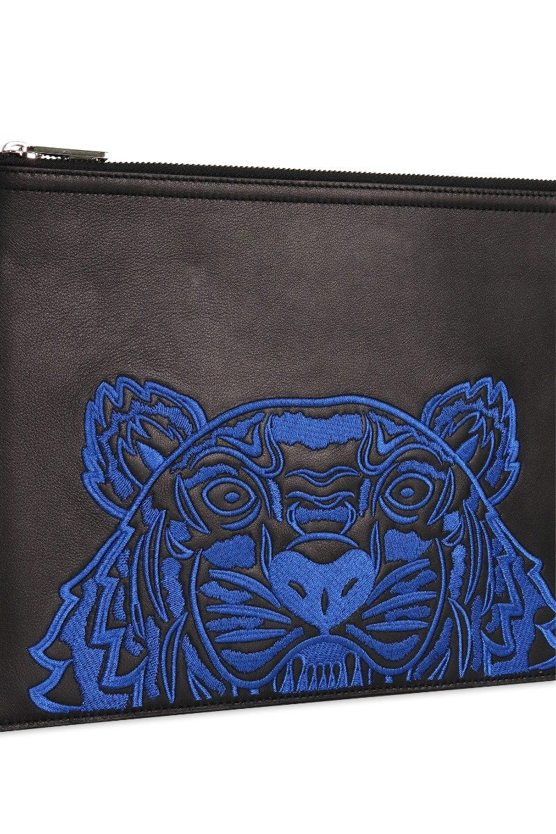 A4 Tiger Clutch Blue Embroidery Logo Designer Fashion Unisex Men Women Logo Kenzo Paris