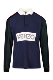 Kenzo Logo Colourblock Polo Long Sleeve Cotton Big Wording Casual