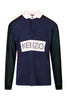 Kenzo Logo Colourblock Polo Long Sleeve Cotton Big Wording Casual