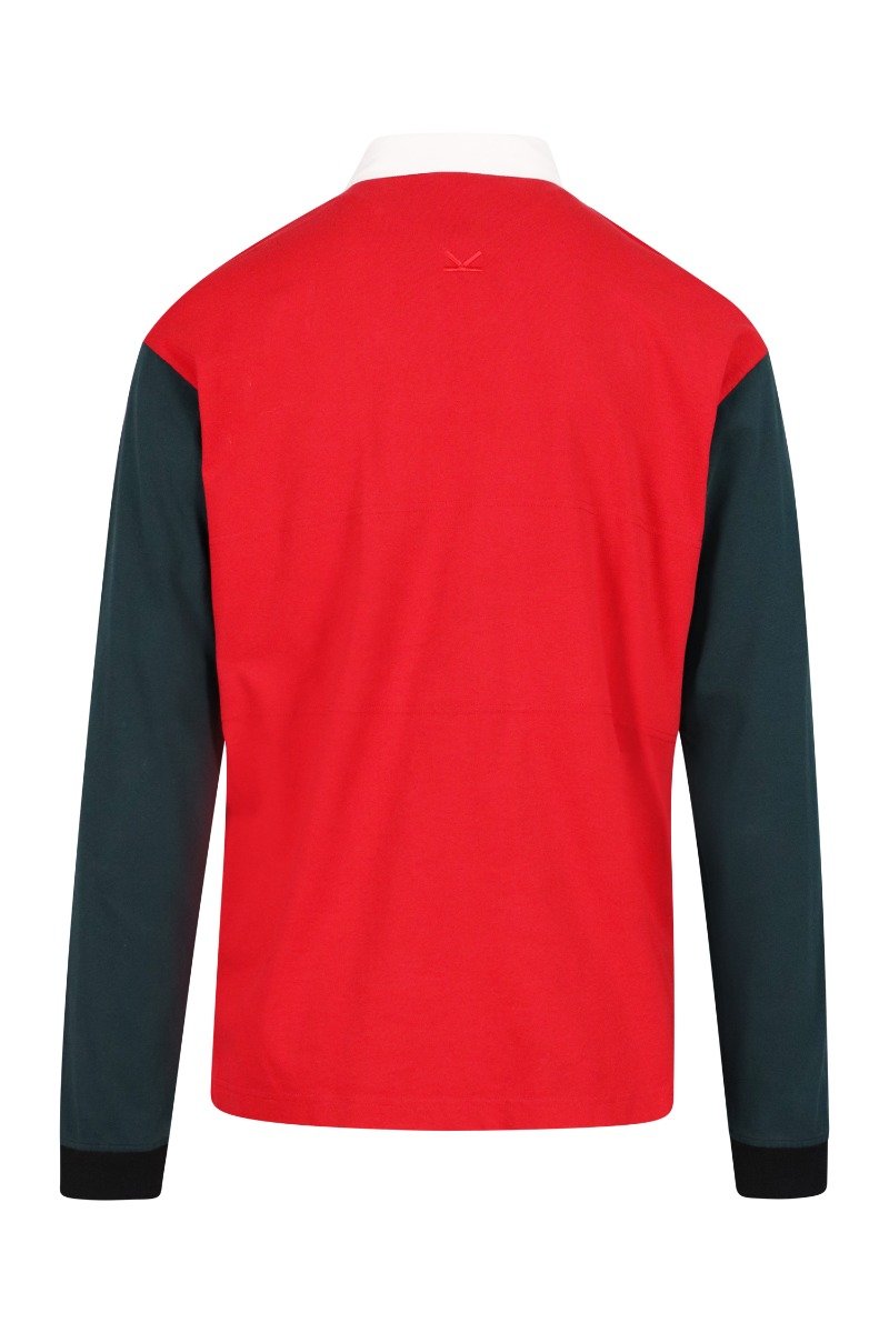 Kenzo Logo Colourblock Polo Long Sleeve Cotton Big Wording Casual