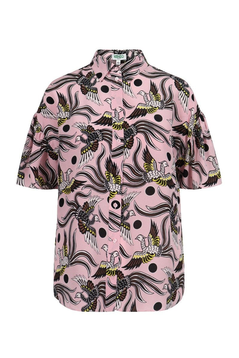 Phoenix Shirt Women Fashion Kenzo Paris Silk Short Sleeve Casual Stylish Top