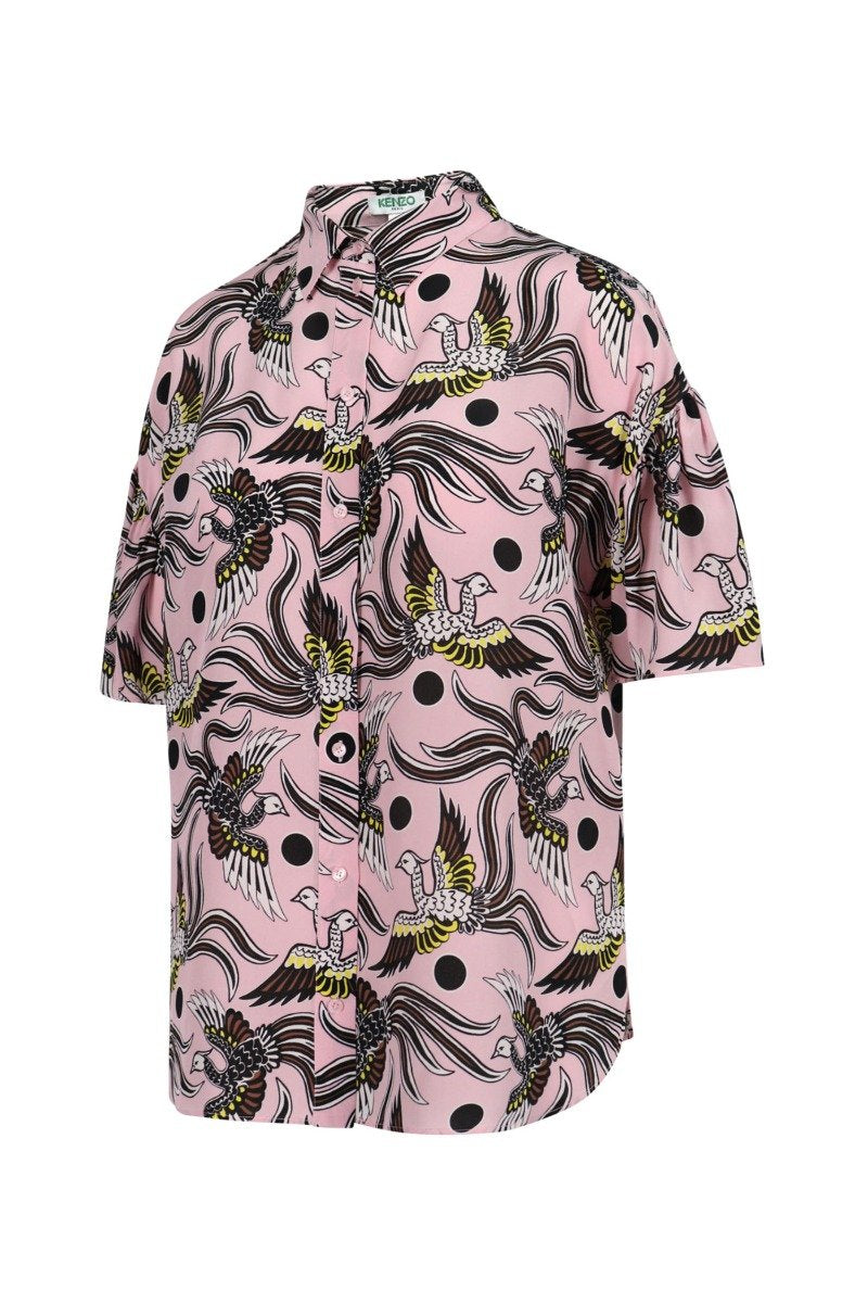 Phoenix Shirt Women Fashion Kenzo Paris Silk Short Sleeve Casual Stylish Top