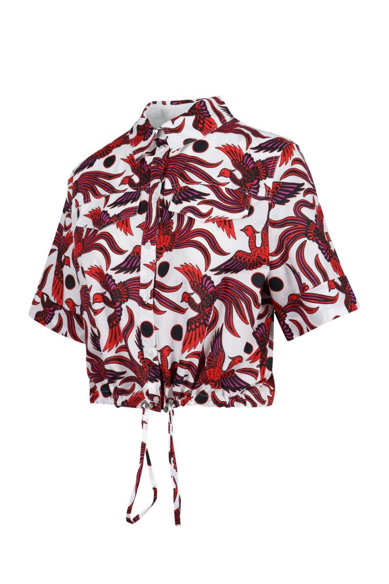Flying Phoenix Cropped Shirt Kenzo Paris Collar Shirt Fashion Casual 