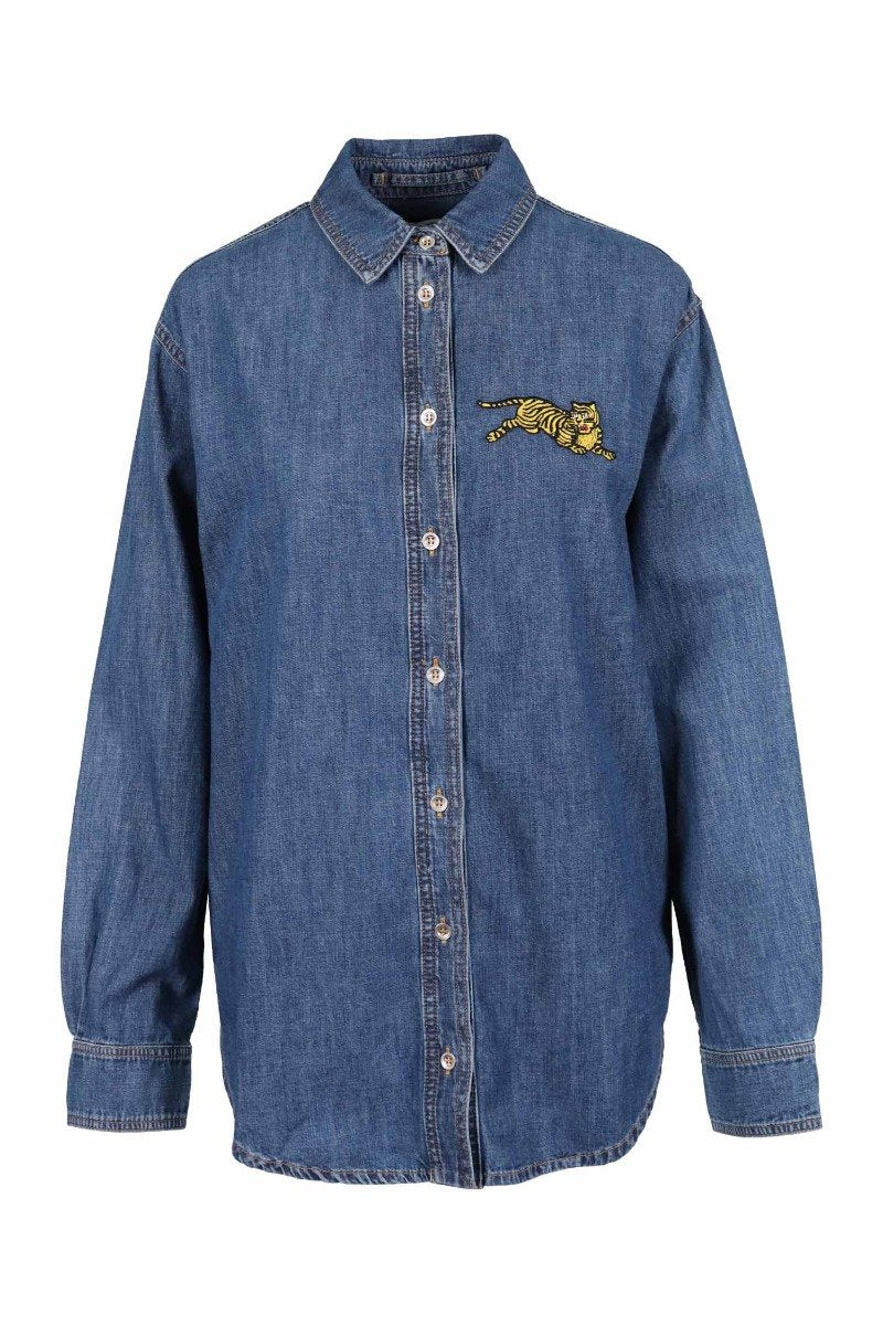 Jumping Tiger Denim Shirt Kenzo Embroidered Long Sleeve