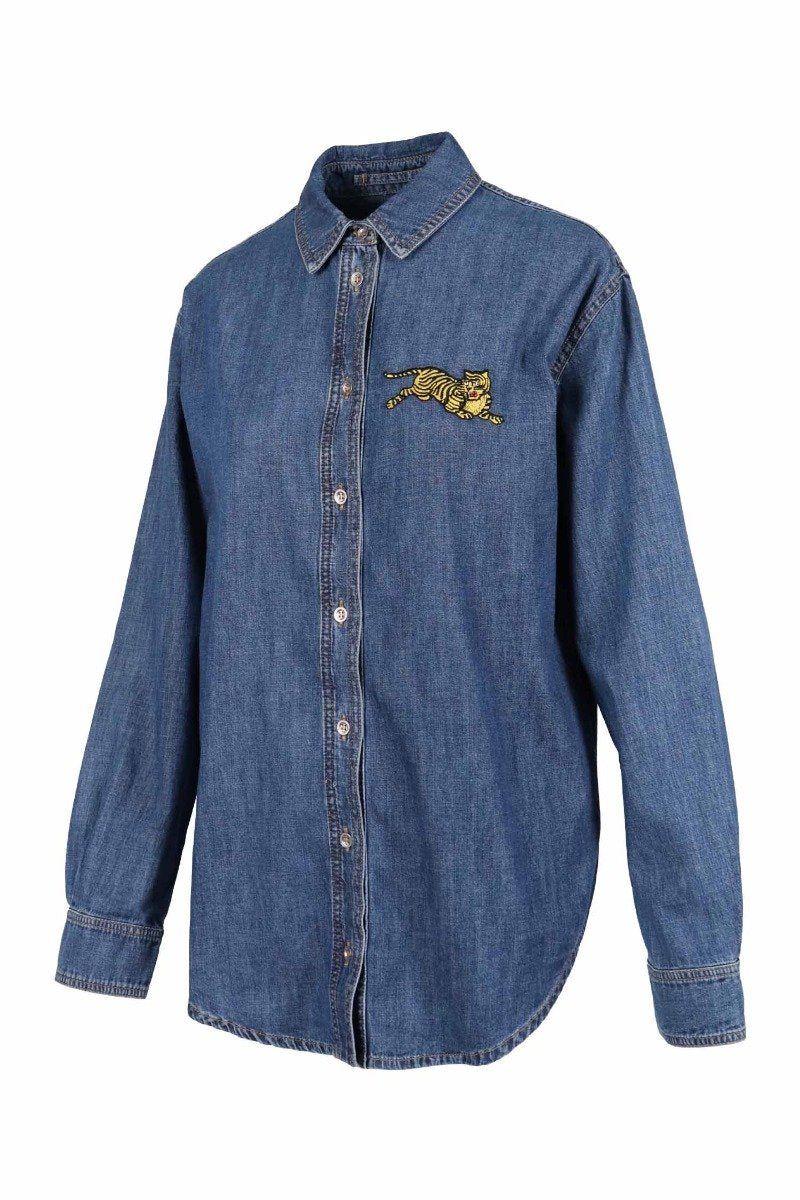 Jumping Tiger Denim Shirt Kenzo Embroidered Long Sleeve