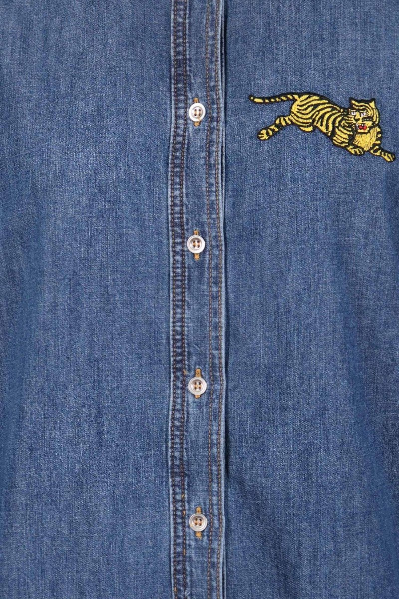 Jumping Tiger Denim Shirt Kenzo Embroidered Long Sleeve