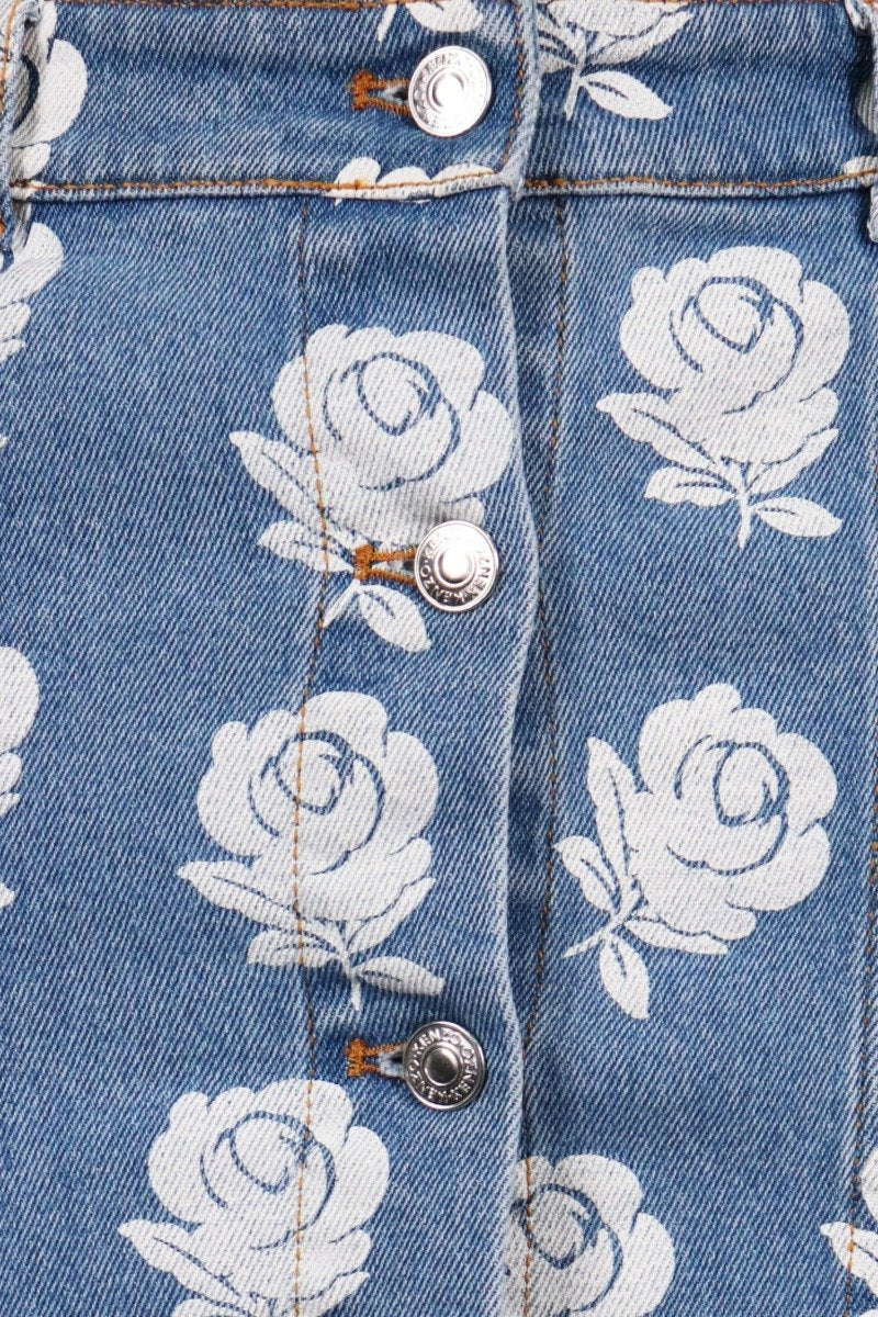 White Roses Denim Skirt Kenzo Paris Cotton Button Cotton Blend Designed Women Casual Fashion