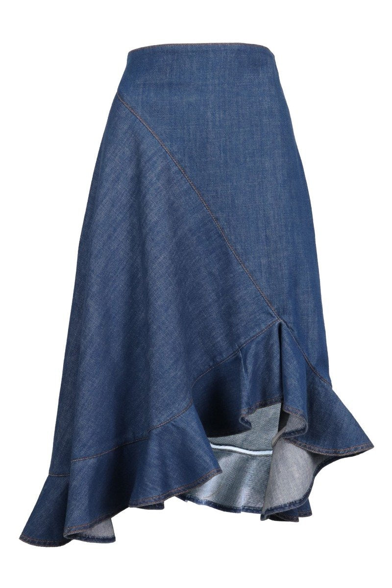Denim Midi Skirt High Waist Fashion Stylish Women Casual Midi Skirt  