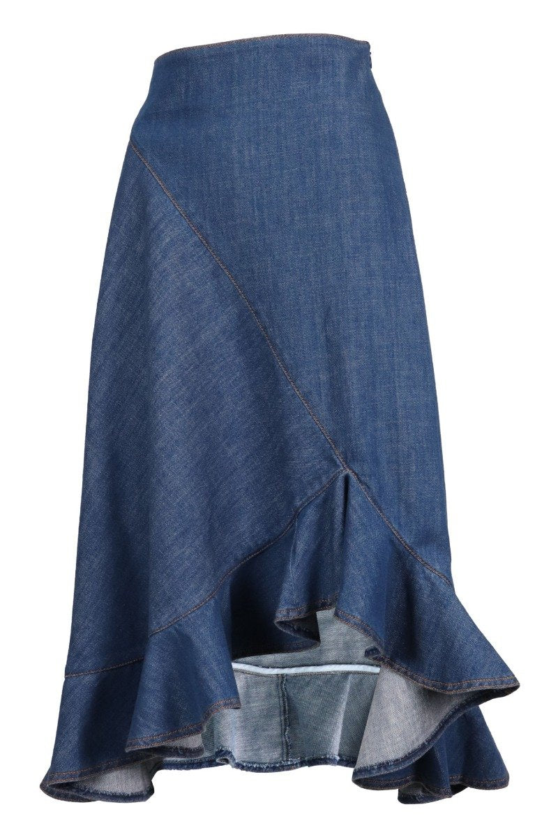 Denim Midi Skirt High Waist Fashion Stylish Women Casual Midi Skirt  