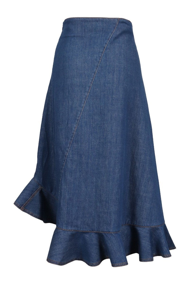 Denim Midi Skirt High Waist Fashion Stylish Women Casual Midi Skirt  