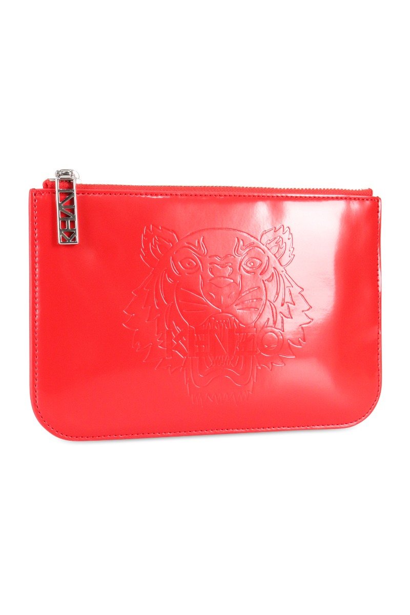A5 Tiger Clutch Embossed Red Designer Kenzo Paris Fashion