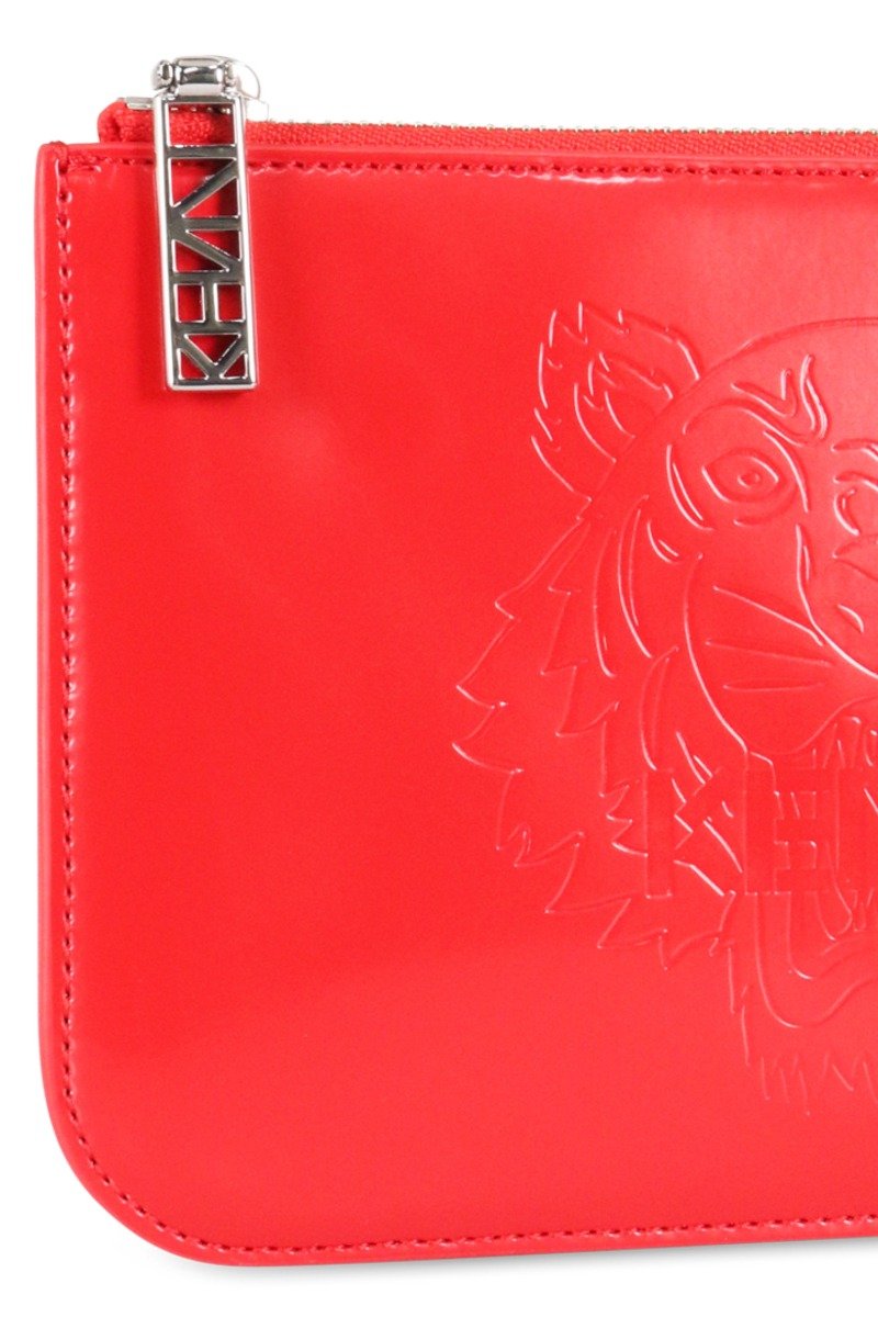 A5 Tiger Clutch Embossed Red Designer Kenzo Paris Fashion