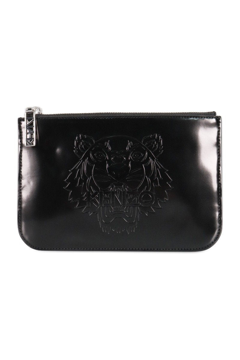 A5 Tiger Clutch Embossed Black Designer Kenzo Paris Fashion