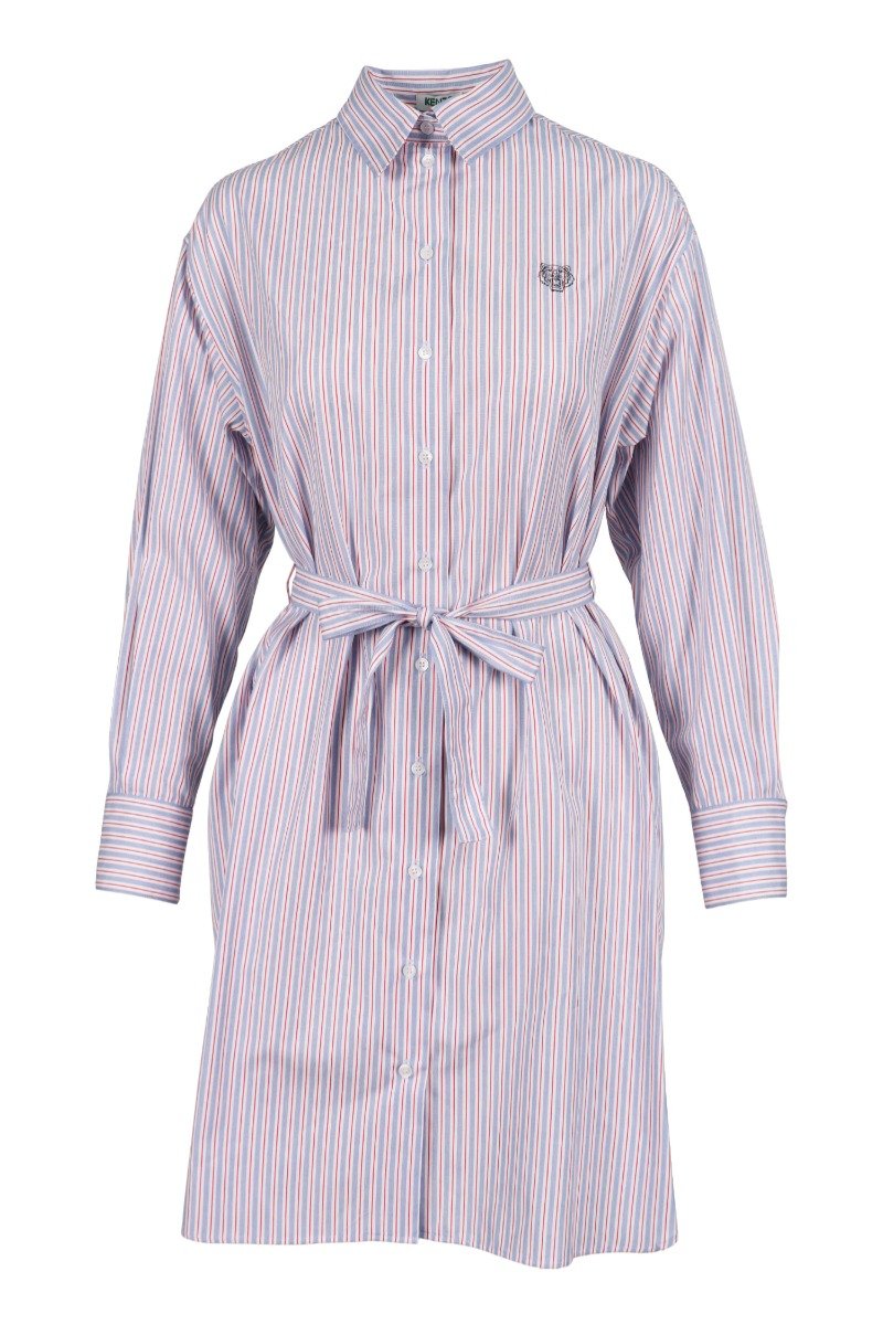 Tiger Shirt Dress Women Fashion Kenzo Paris Cotton Stripes Long Sleeves 