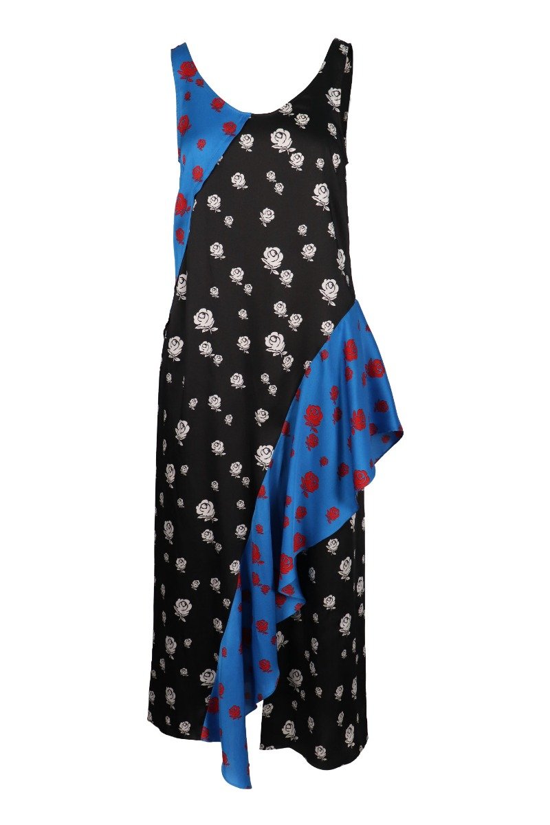 Roses Ruffled Dress Women Fashion Kenzo Paris Polyester Sleeveless Designed Stylish Summer