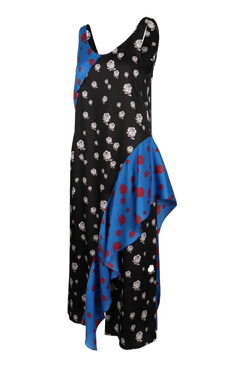 Roses Ruffled Dress Women Fashion Kenzo Paris Polyester Sleeveless Designed Stylish Summer