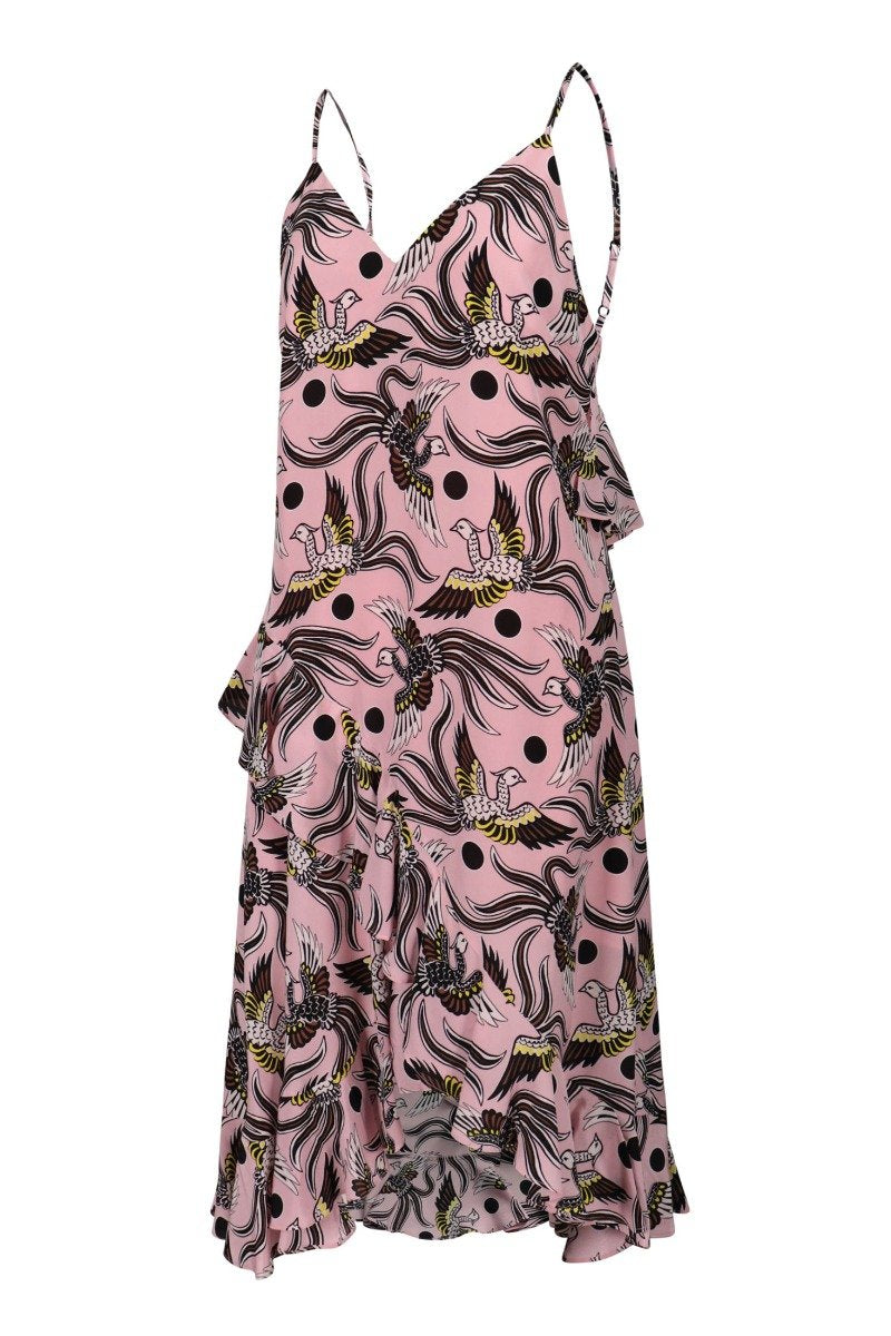 Flying Phoenix Dress Kenzo Paris Silk Women Dress Casual Party Elegant Floral Prints 