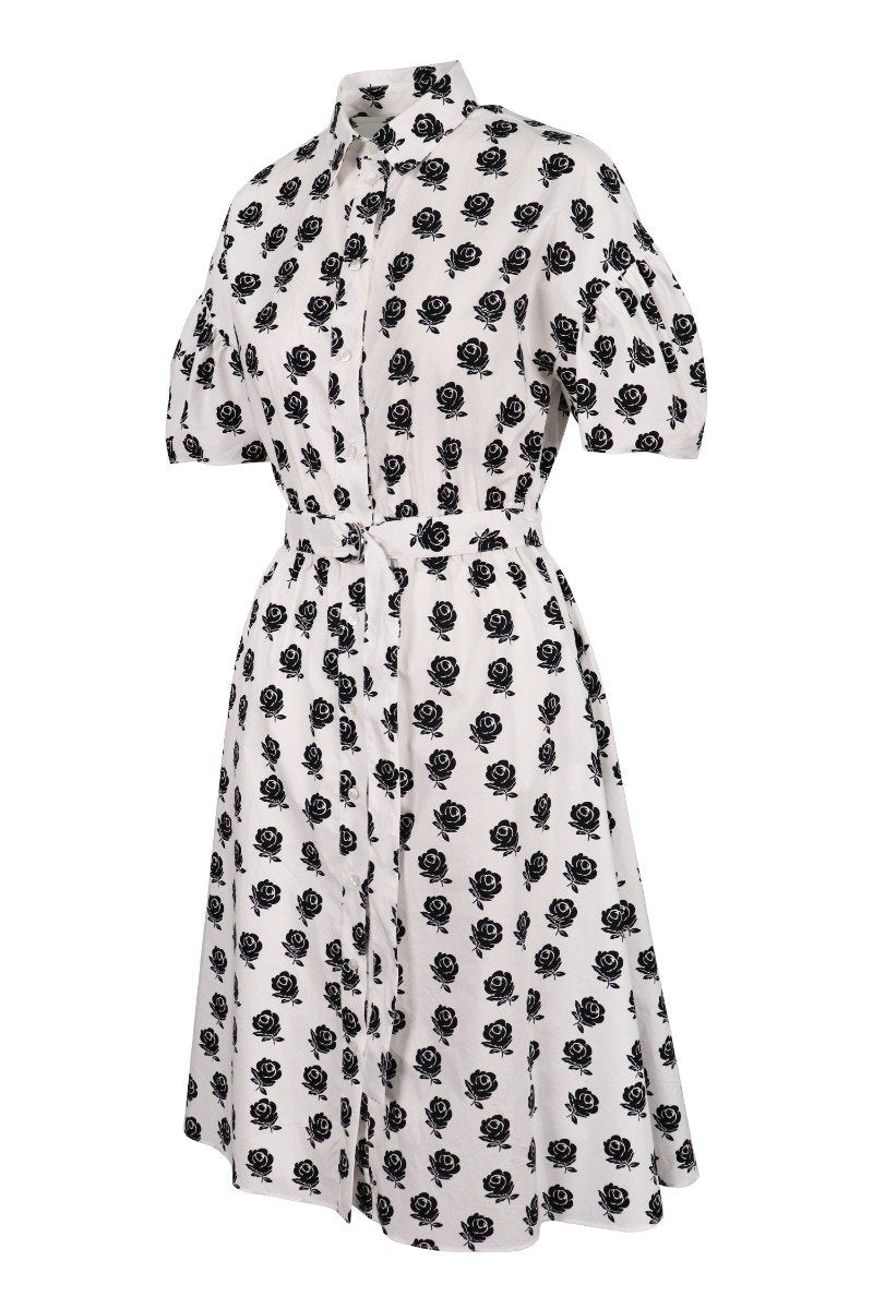 Roses Shirt Dress Women Fashion Kenzo Paris Cotton Pattern Onepiece Design