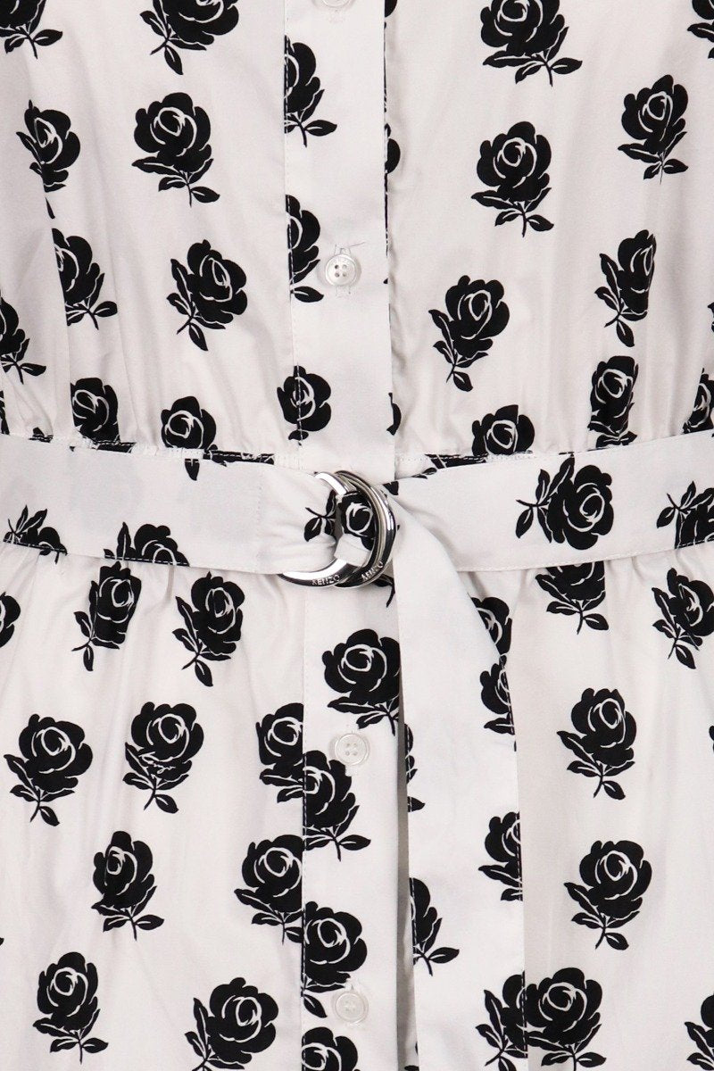 Roses Shirt Dress Women Fashion Kenzo Paris Cotton Pattern Onepiece Design
