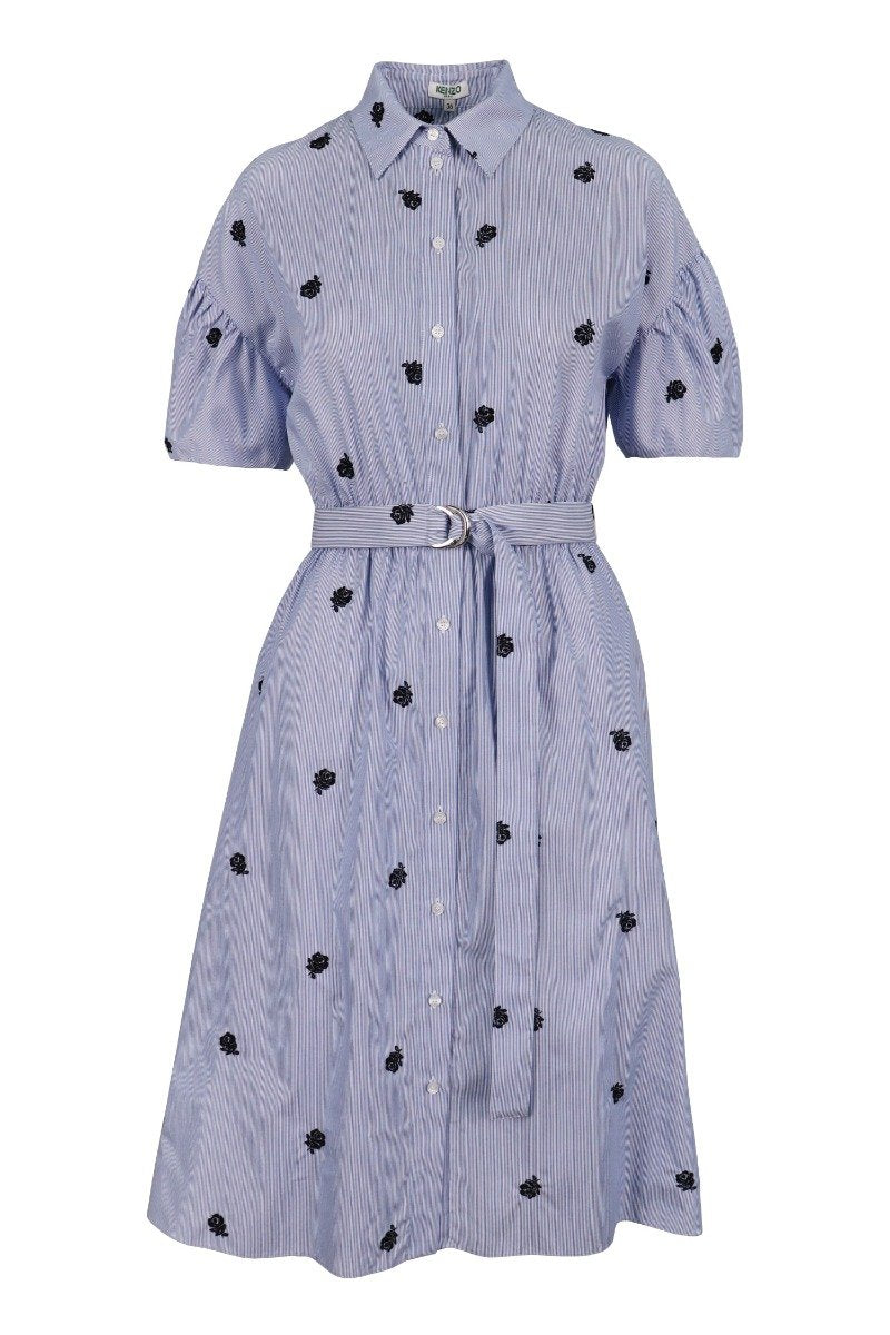 Roses Shirt Dress Women Fashion Kenzo Paris Cotton Pattern Onepiece Design