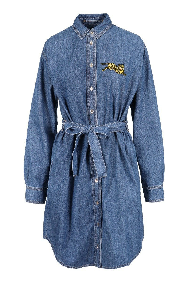Jumping Tiger Denim Dress Kenzo Embroidered Long Sleeve