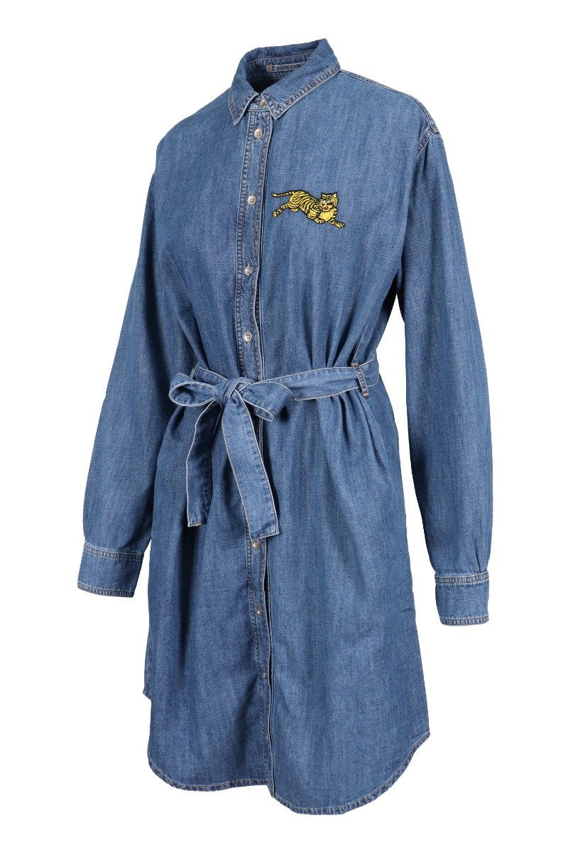 Jumping Tiger Denim Dress Kenzo Embroidered Long Sleeve