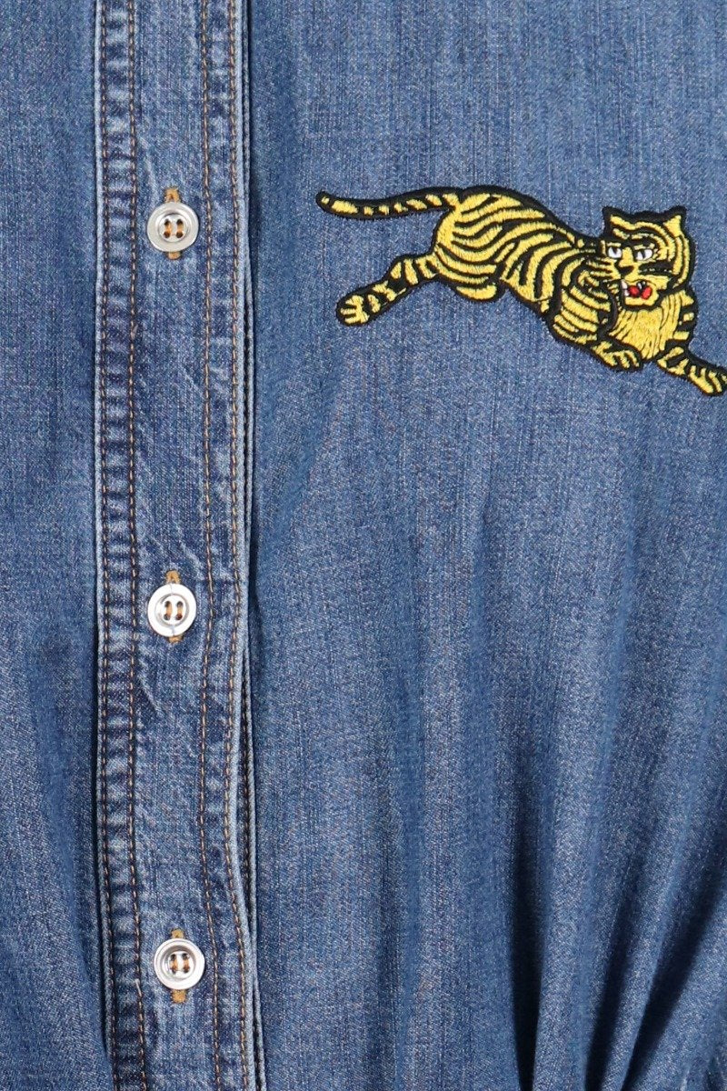 Jumping Tiger Denim Dress Kenzo Embroidered Long Sleeve