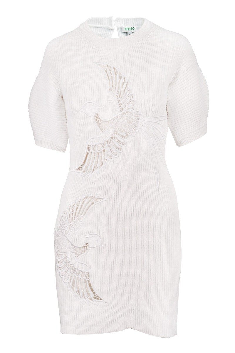 Phoenix Rib Knit Dress Women Fashion Kenzo Paris Cotton-Blend Short Sleeve Onepiece Casual  
