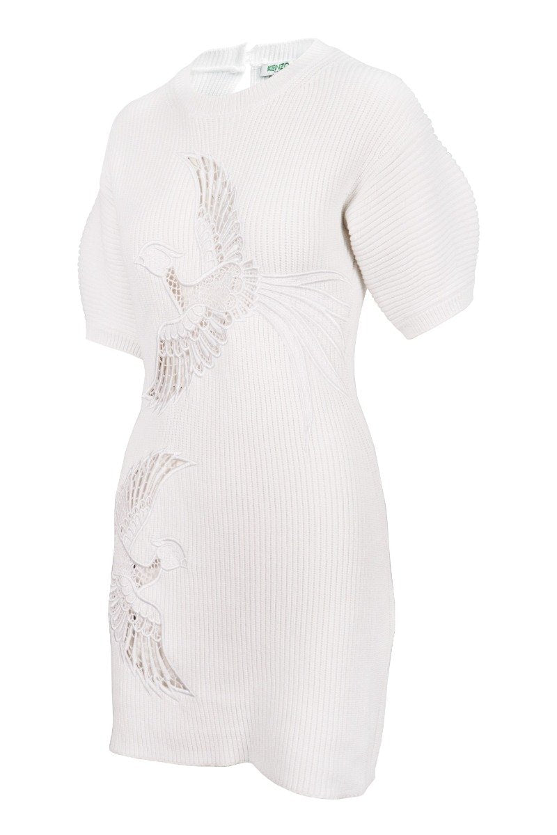 Phoenix Rib Knit Dress Women Fashion Kenzo Paris Cotton-Blend Short Sleeve Onepiece Casual  