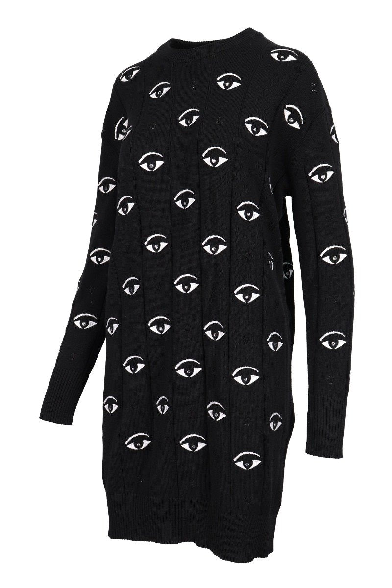 Multi Eye Knit Dress Women Fashion Kenzo Paris Cotton Long Sleeve Onepiece Casual Trendy