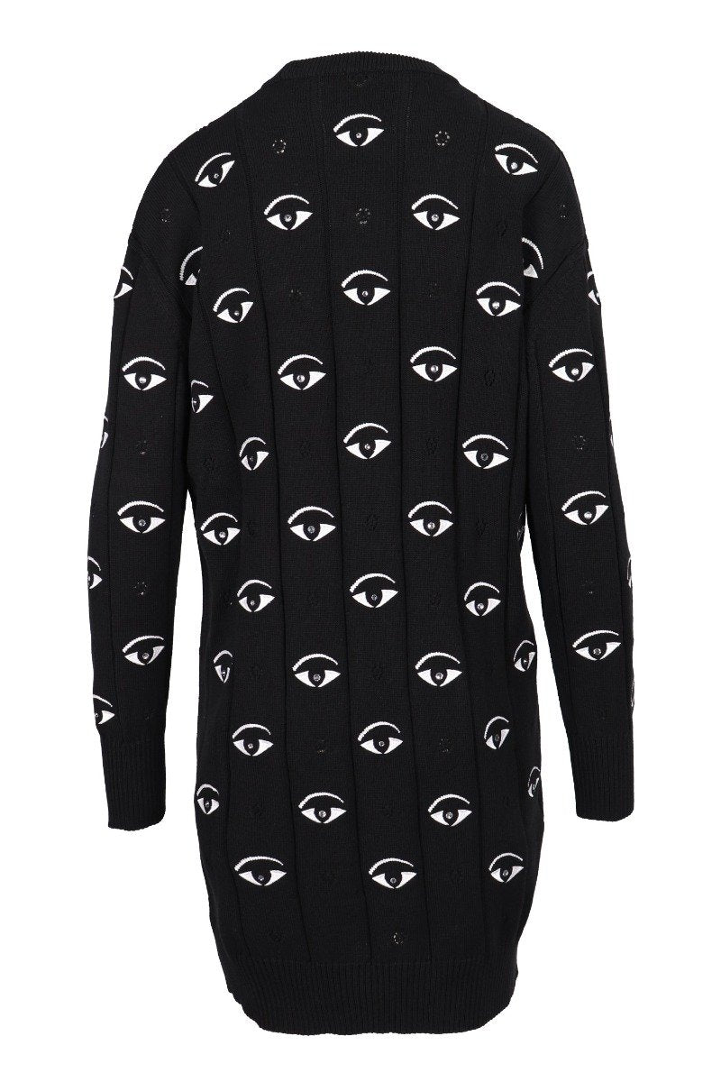 Multi Eye Knit Dress Women Fashion Kenzo Paris Cotton Long Sleeve Onepiece Casual Trendy