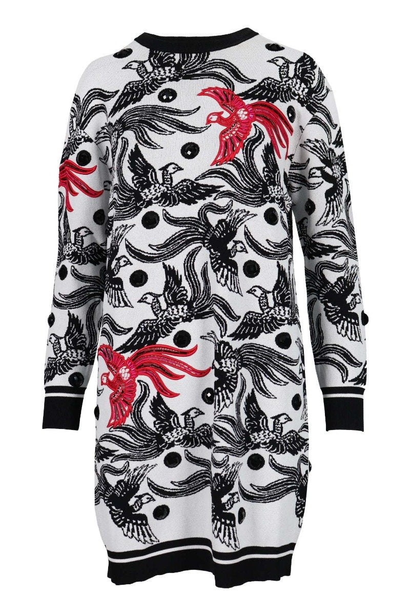 Flying Phoenix Jumper Dress Kenzo Paris Long Sleeves Dress Fashion Designer