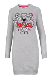 Tiger Sweatshirt Dress Long Sleeve Kenzo Paris Women One Piece Cotton Crew Neck Casual Fashion Wear