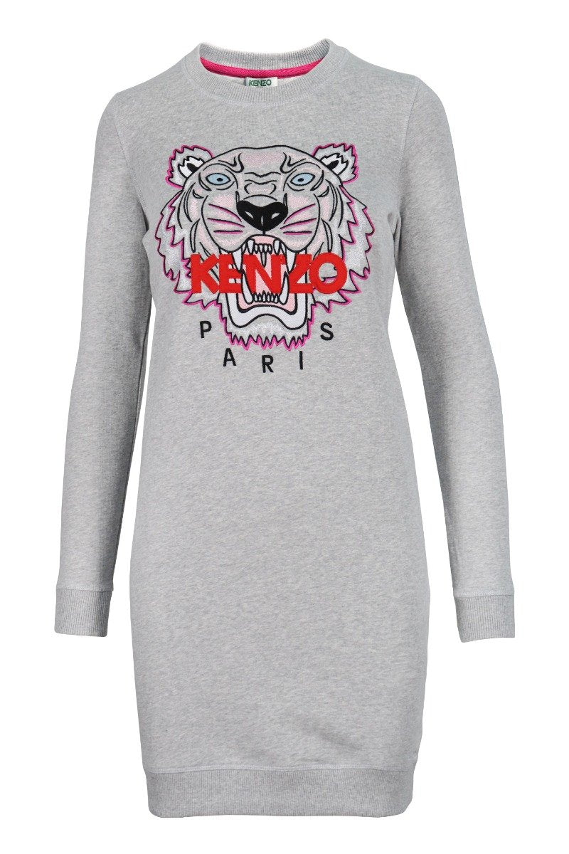 Tiger Sweatshirt Dress Long Sleeve Kenzo Paris Women One Piece Cotton Crew Neck Casual Fashion Wear