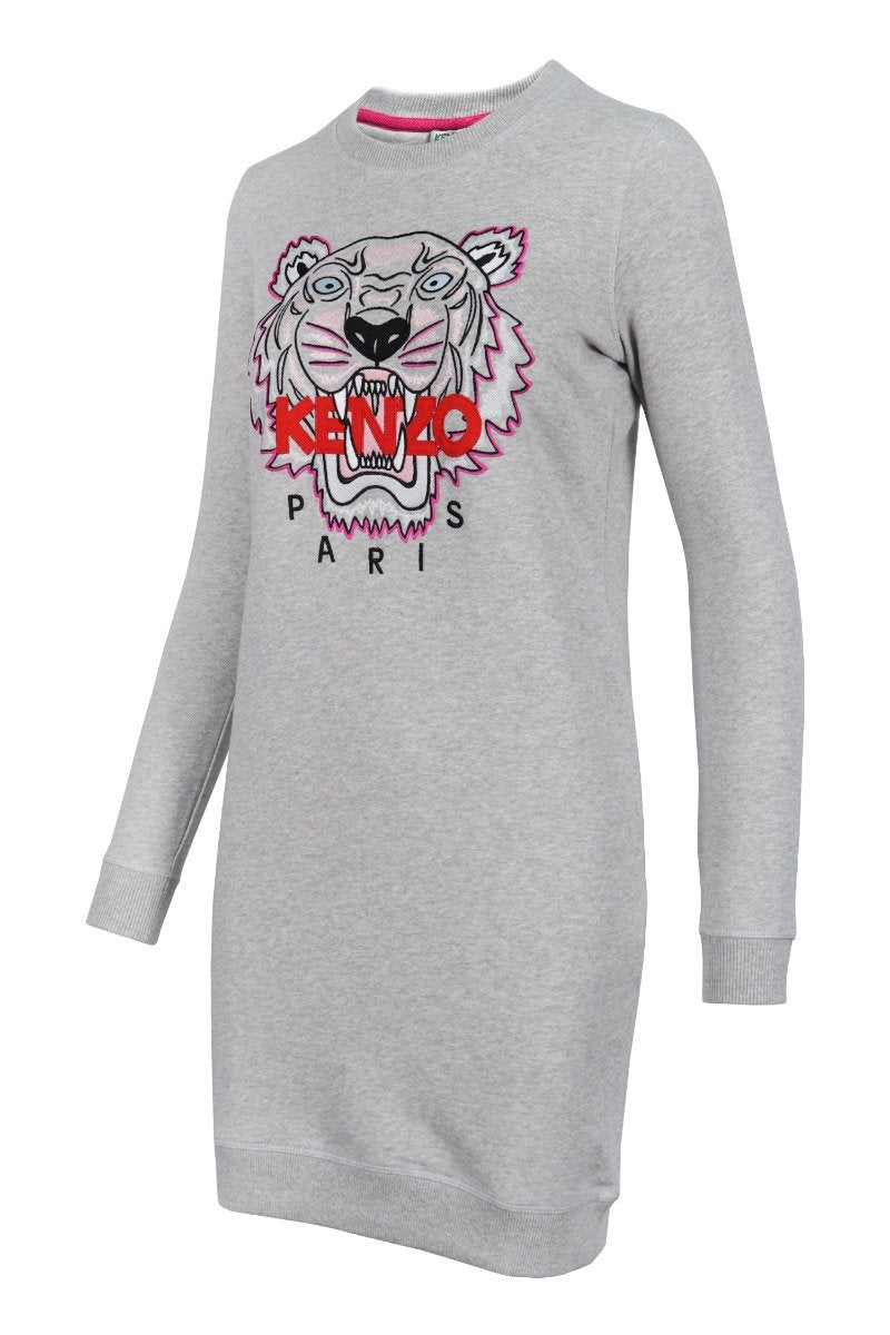 Tiger Sweatshirt Dress Long Sleeve Kenzo Paris Women One Piece Cotton Crew Neck Casual Fashion Wear