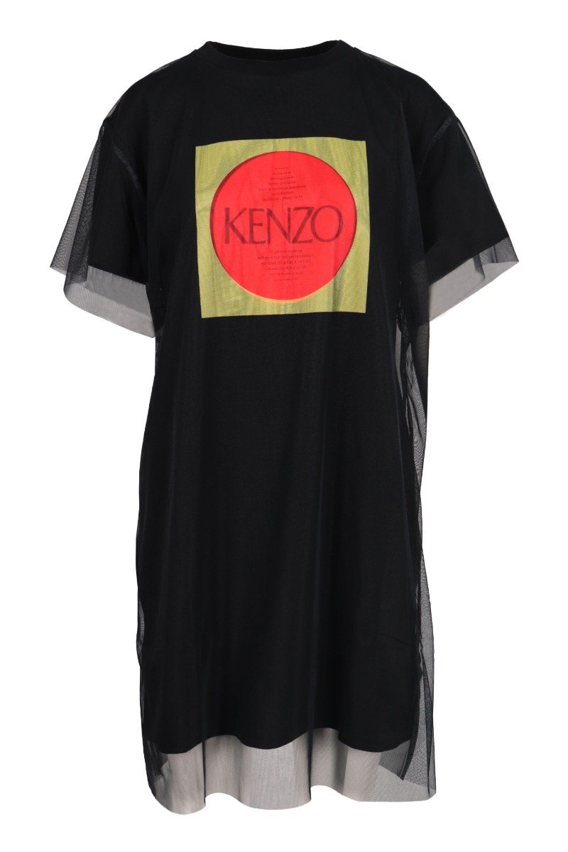 Square Logo T-Shirt Dress Women Fashion Kenzo Paris Cotton Short Sleeve Tulle Modern Stylish