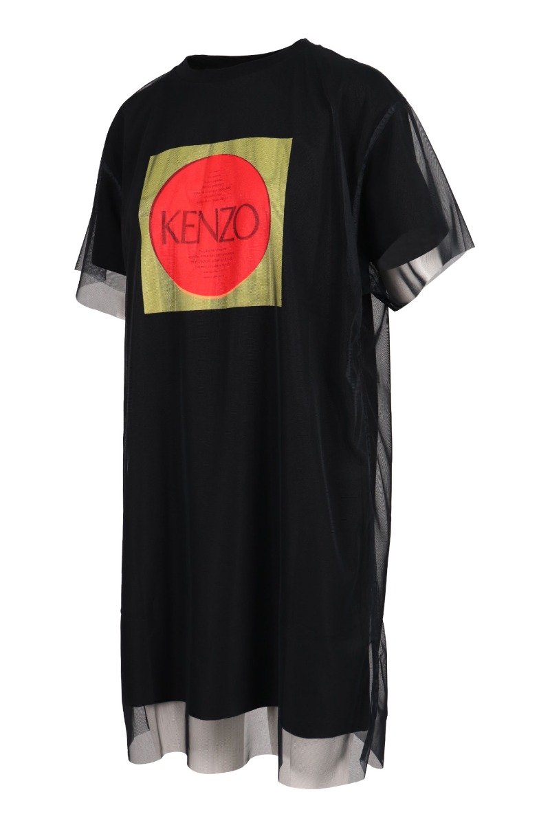 Square Logo T-Shirt Dress Women Fashion Kenzo Paris Cotton Short Sleeve Tulle Modern Stylish