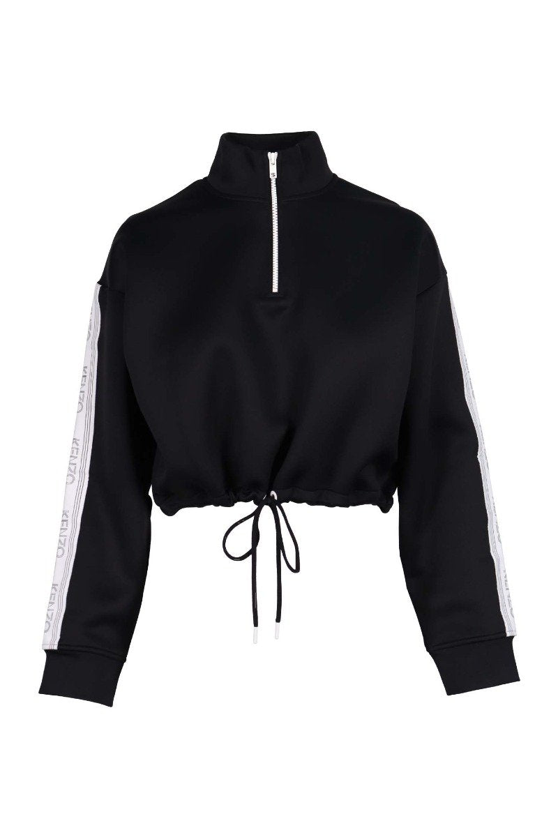 Kenzo Logo Cropped Sweatshirt Women Fashion Cotton-Blend Long-Sleeve Hipster Streetwear Dropped-Shoulder Stylish