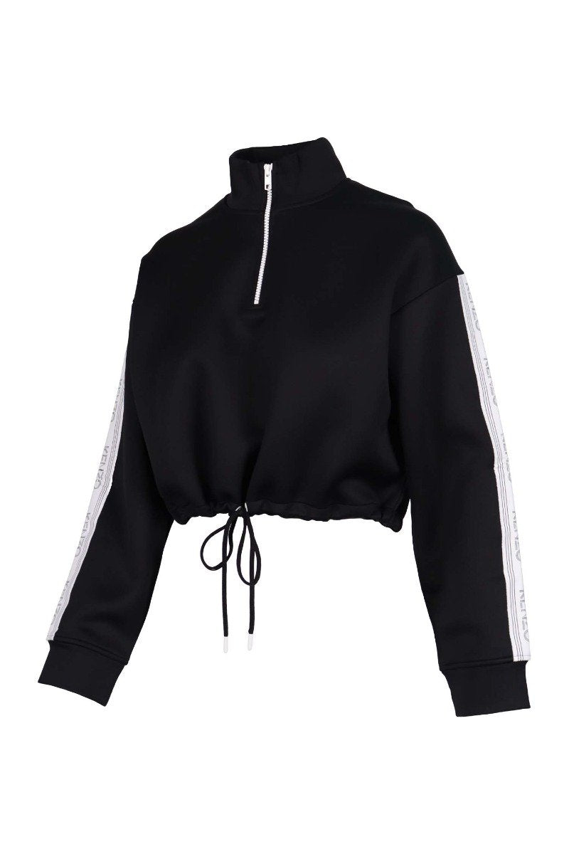 Kenzo Logo Cropped Sweatshirt Women Fashion Cotton-Blend Long-Sleeve Hipster Streetwear Dropped-Shoulder Stylish