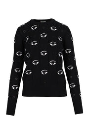 Allover Eye Sweater Cotton Fashion Designer Round Neck Black Women 
